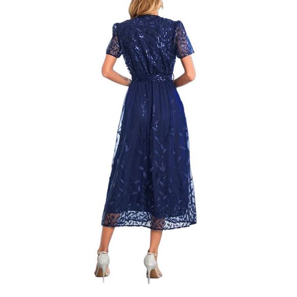 C.CLINE Navy Blue Floral Embroidered Midi Surplice Dress Size 2XL - Picture 4 of 6
